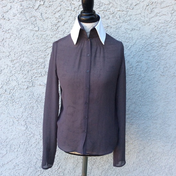 Vintage Macy’s Karl Lagerfeld for Impulse Button Down Shirt Iconic High Neck XS - Picture 2 of 6